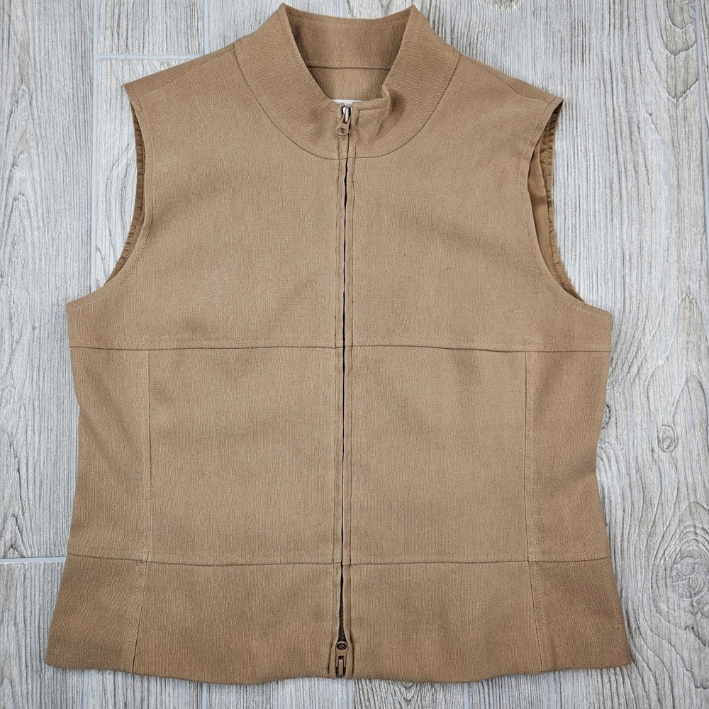 Casual Corner Annex Petite Tan Suede Zip Front‎ Vest Womens Size L